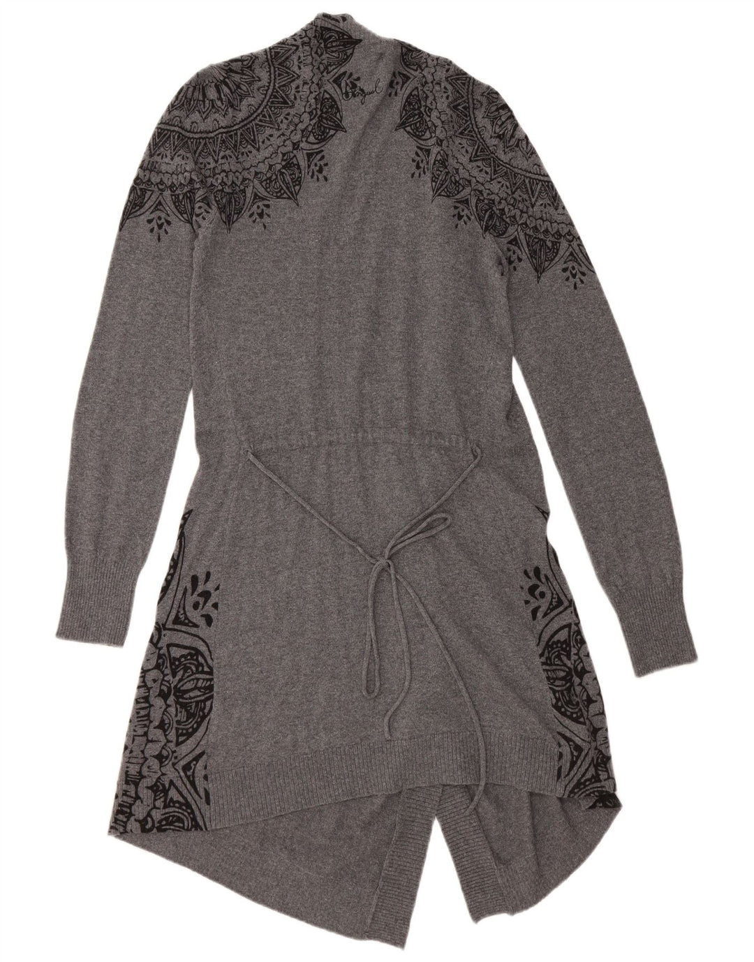 DESIGUAL Maglione cardigan aperto lungo da donna UK 12 Grigio medio floreale