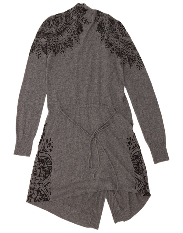 DESIGUAL Maglione cardigan aperto lungo da donna UK 12 Grigio medio floreale