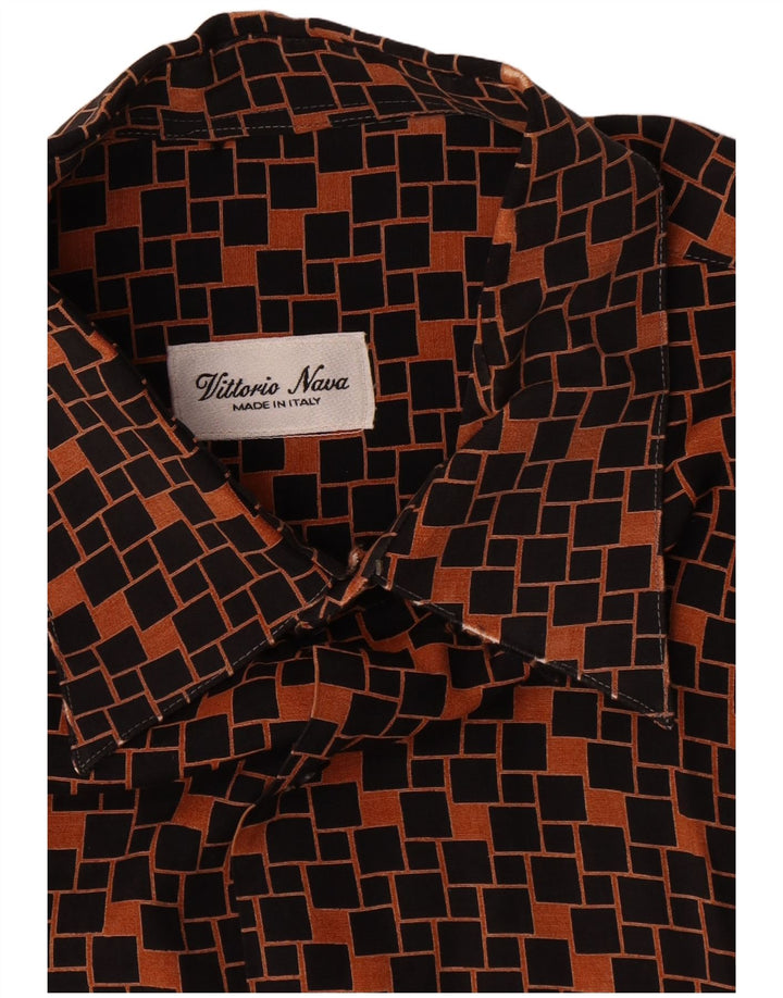 Camicia vintage da uomo a maniche corte grande marrone geometrica