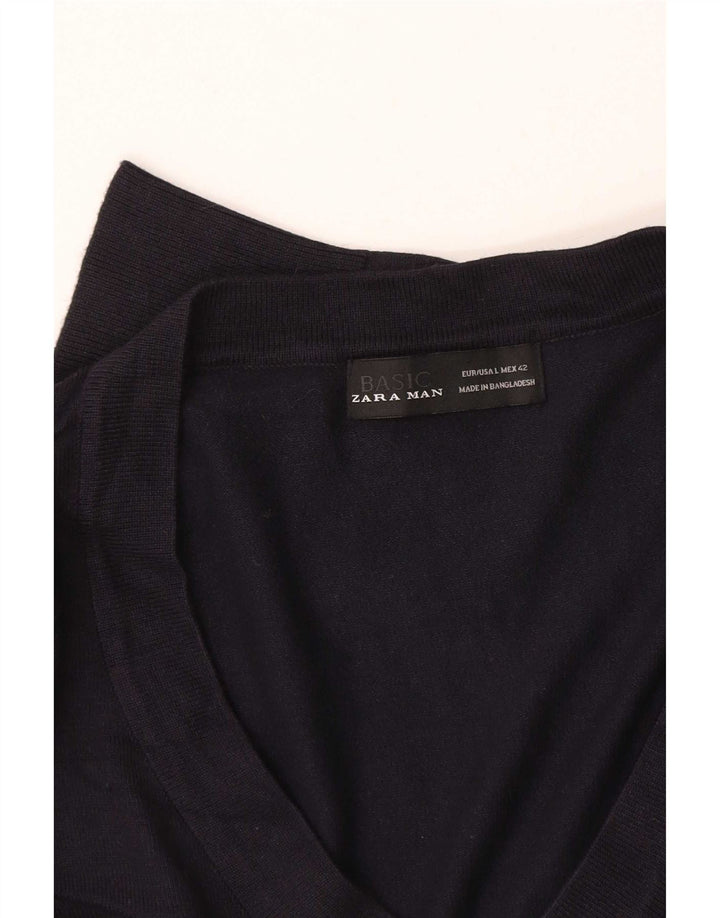 Maglione Zara da uomo con scollo a V grande blu navy