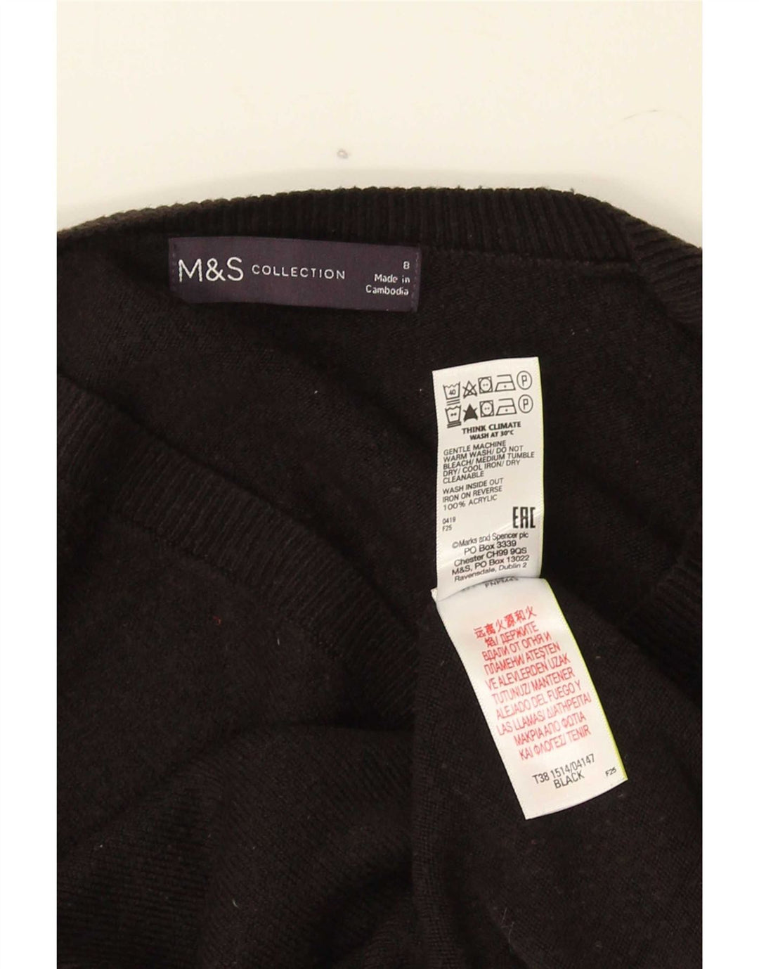Maglione da donna con scollo a V Marks & Spencer UK 8 piccolo acrilico nero