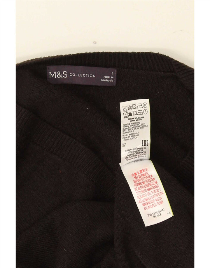 Maglione da donna con scollo a V Marks & Spencer UK 8 piccolo acrilico nero