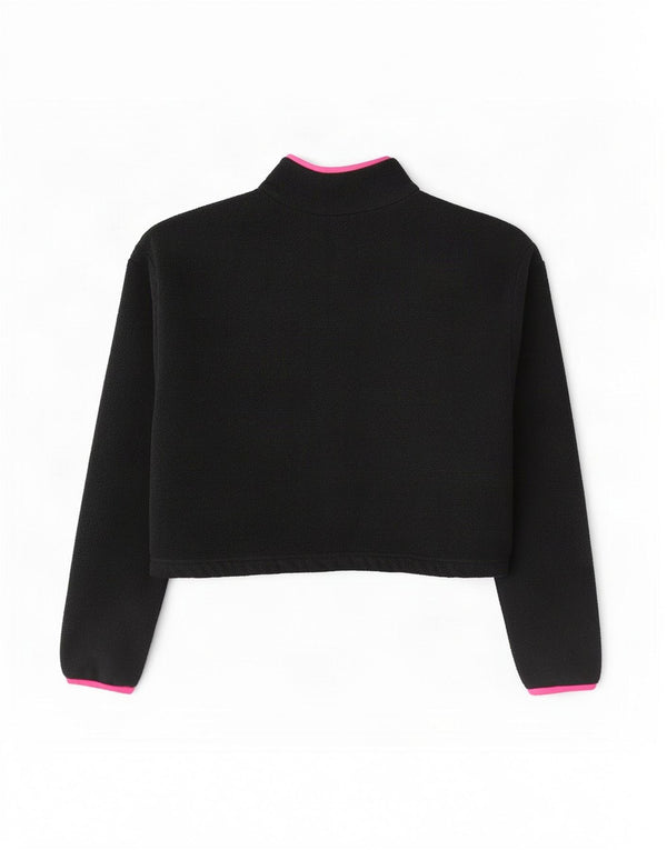 Maglione in pile da donna Adidas con collo corto e zip UK 14 grande poliestere nero