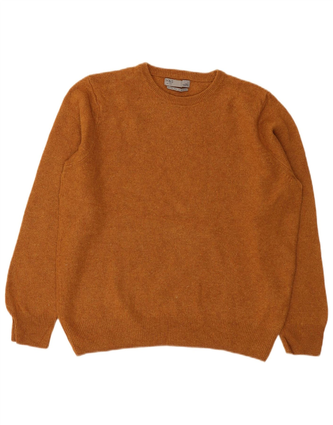 Maglione maglione girocollo da donna Marks & Spencer UK 14 Lana d'agnello marrone grande