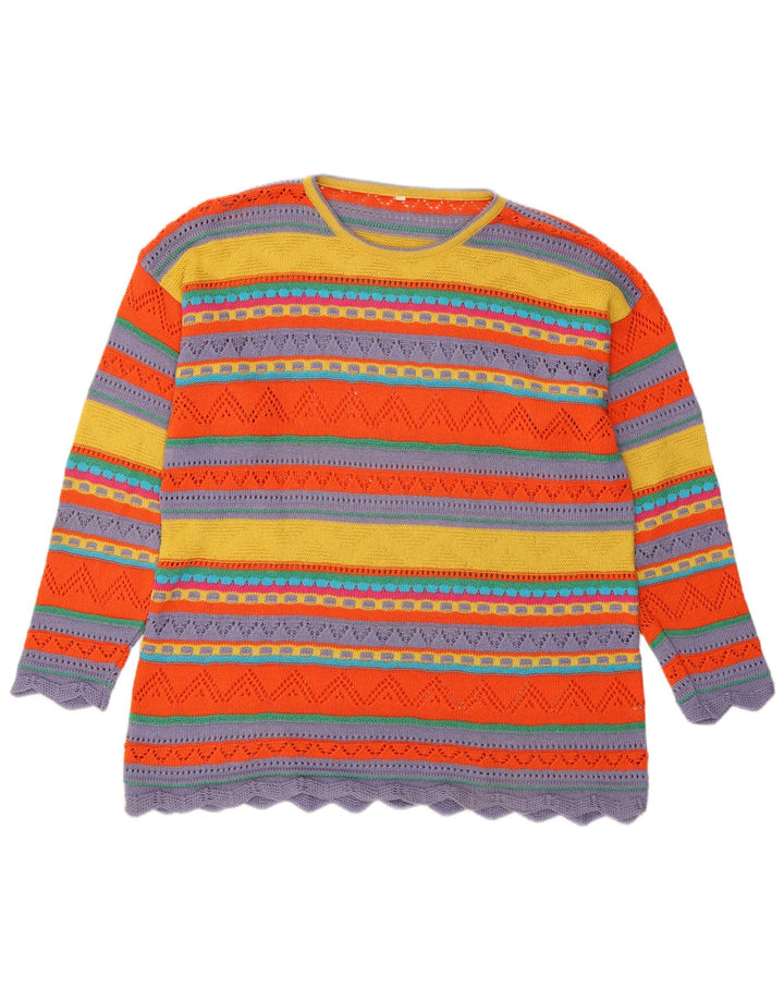 Maglione maglione girocollo da donna VINTAGE UK 16 grandi strisce multicolori
