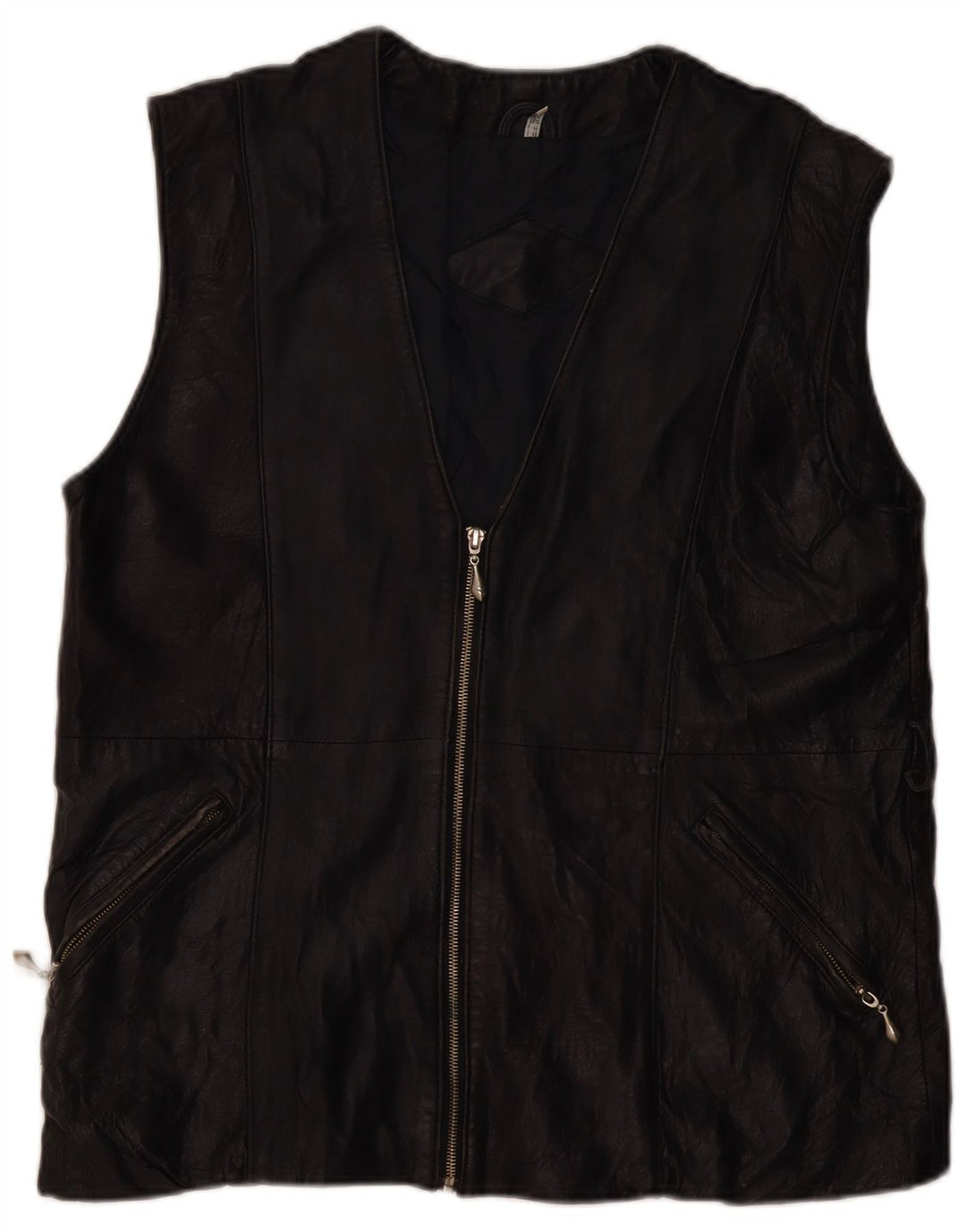 Gilet in pelle da donna VINTAGE UK 16 grande nero
