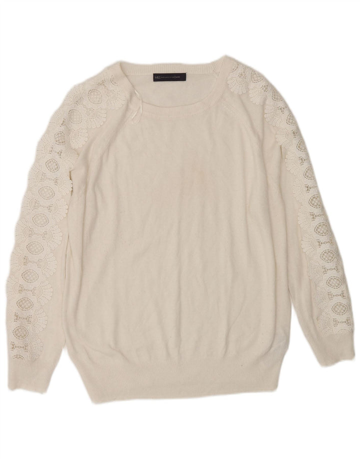 Maglione maglione girocollo da donna Marks & Spencer UK 14 grande bianco sporco