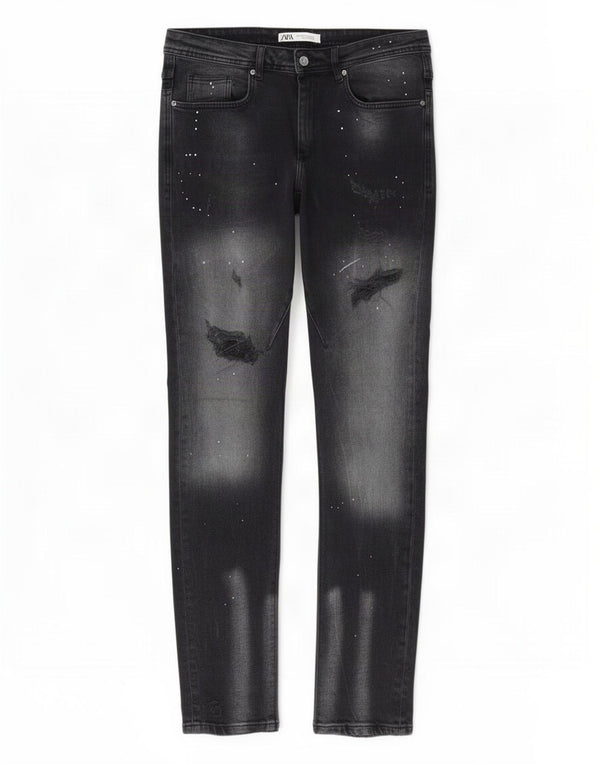 Jeans skinny da uomo Zara lavaggio acido EU 44 Large W34 L32 Grigio maculato