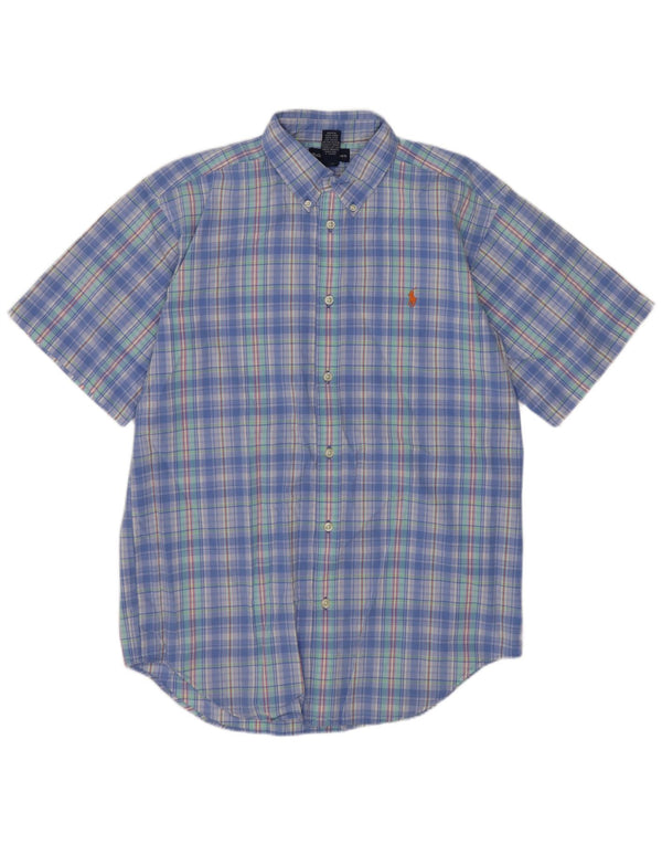 Camicia a maniche corte da ragazzo Ralph Lauren 15-16 anni XL in cotone a quadri blu