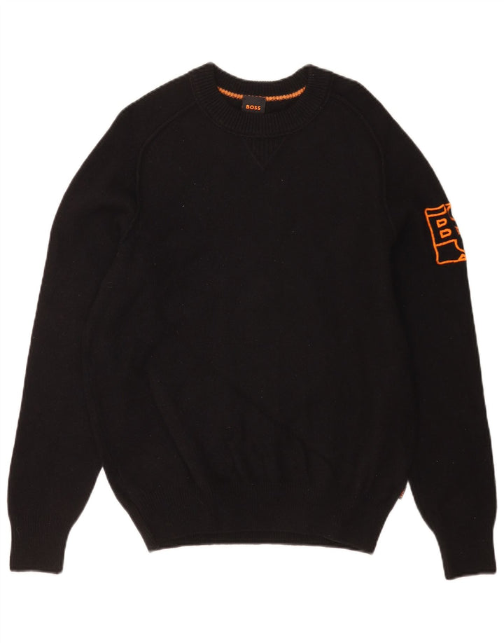 Hugo Boss Maglione girocollo grafico da uomo in cotone nero medio