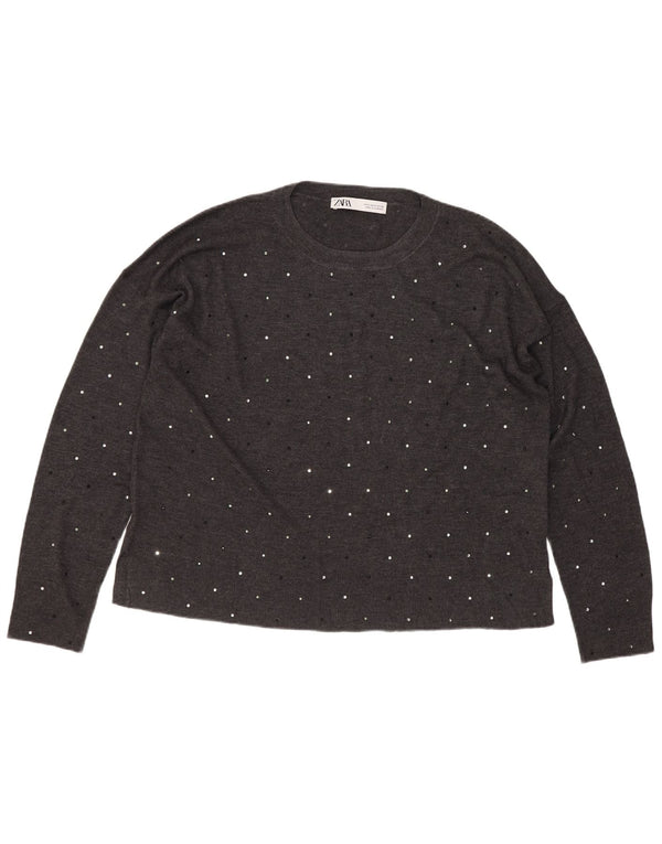 Maglione corto girocollo da donna Zara UK 10 piccolo grigio maculato