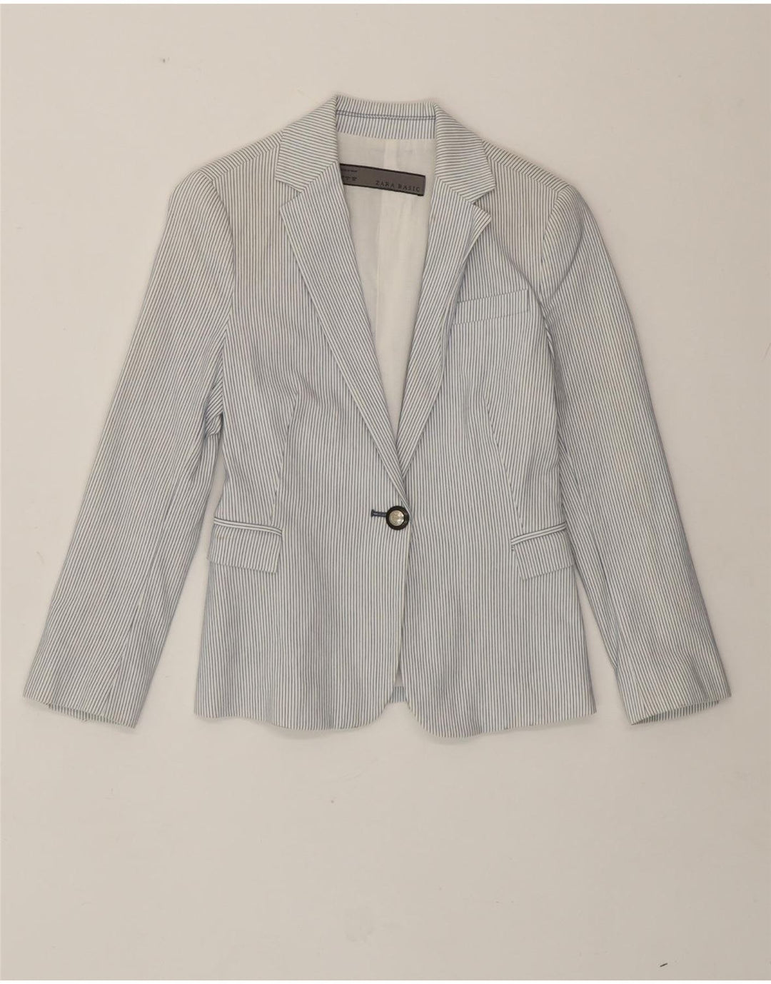 Giacca blazer a 1 bottone da donna Zara UK 10 piccola cotone gessato bianco