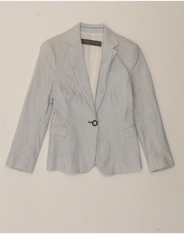 Zara Womens 1 Button Blazer Jacket UK 10 Small White Pinstripe Cotton