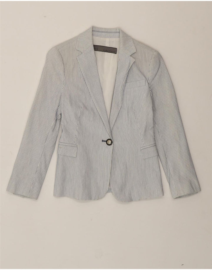 Giacca blazer a 1 bottone da donna Zara UK 10 piccola cotone gessato bianco