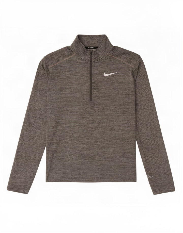 Top della tuta da ginnastica Nike Dri Fit con collo e zip da uomo, grigio medio screziato