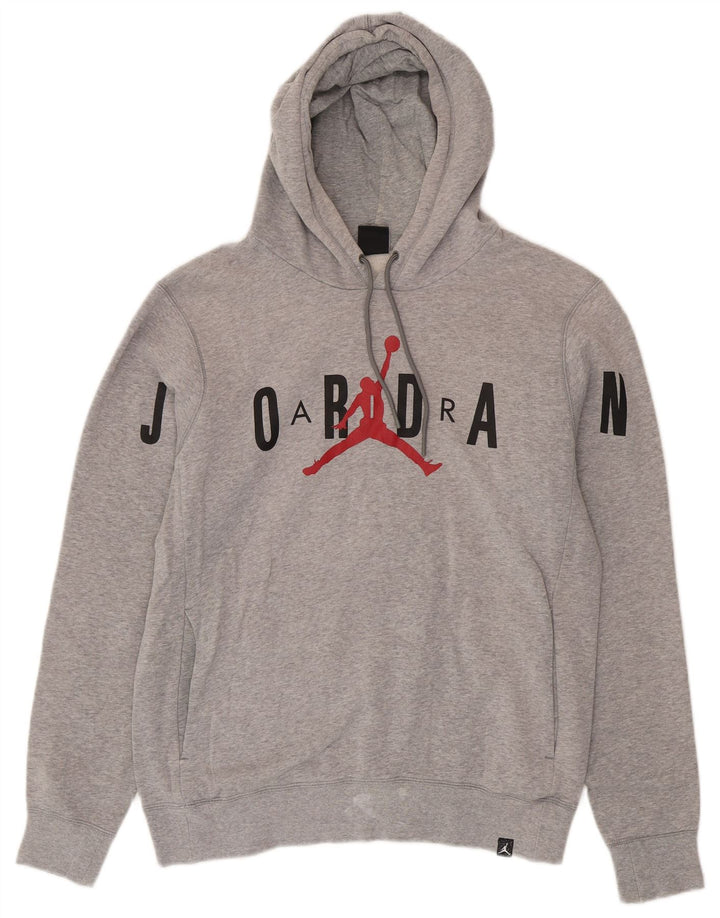 Felpa con cappuccio grafica Jordan da uomo in cotone chiazzato grigio medio