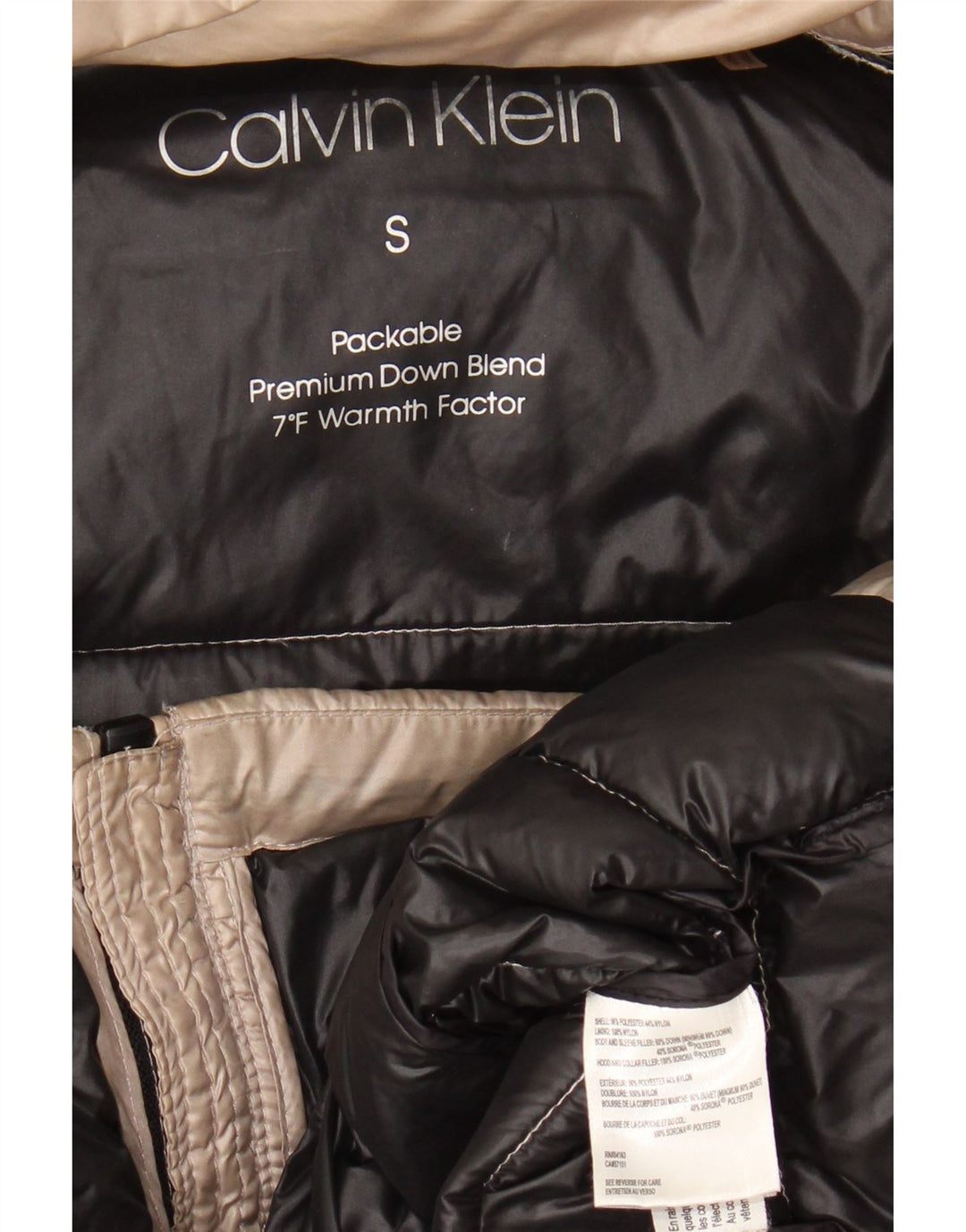 Giacca imbottita con cappuccio da donna Calvin Klein UK 10 Small Beige Poliestere