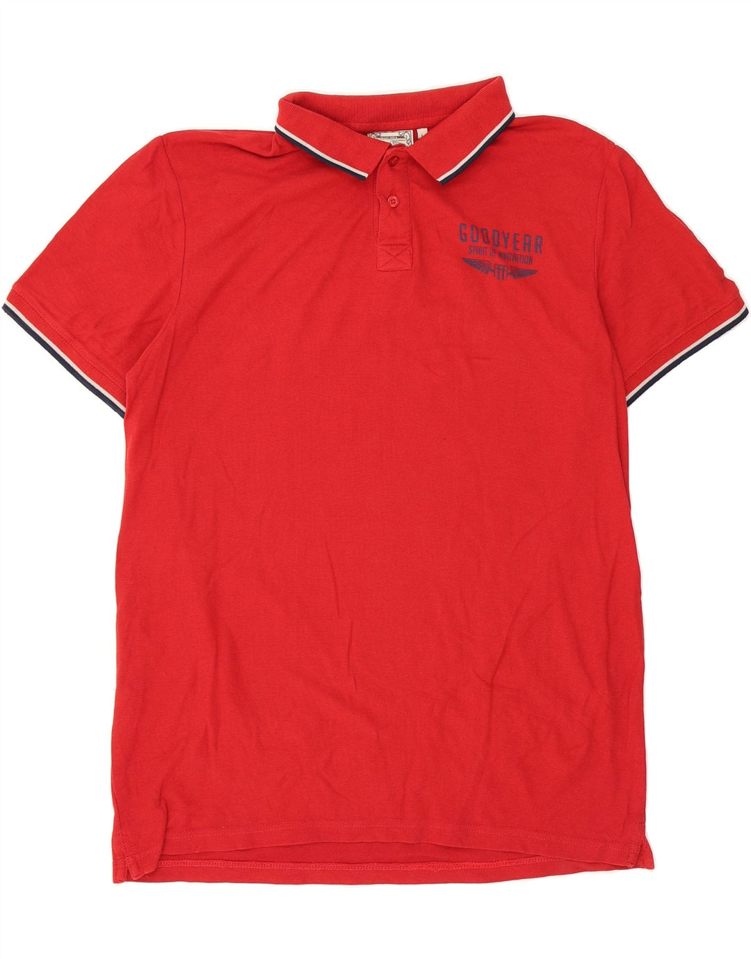 GOOD YEAR Mens Graphic Polo Shirt Large Red Cotton Vintage Good Year and Second-Hand Good Year from Messina Hembry 