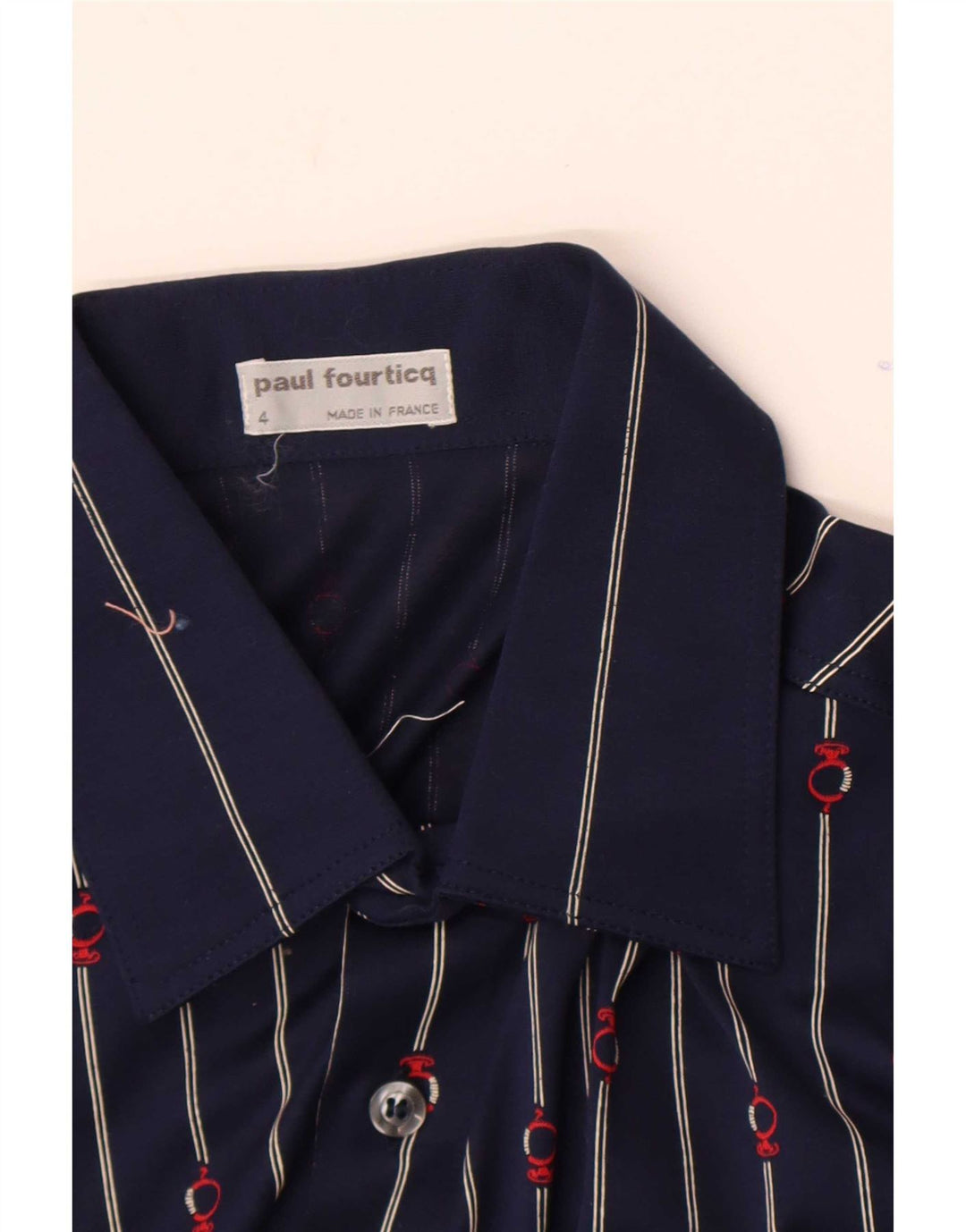 Camicia vintage da uomo a maniche corte piccola in cotone a righe blu navy