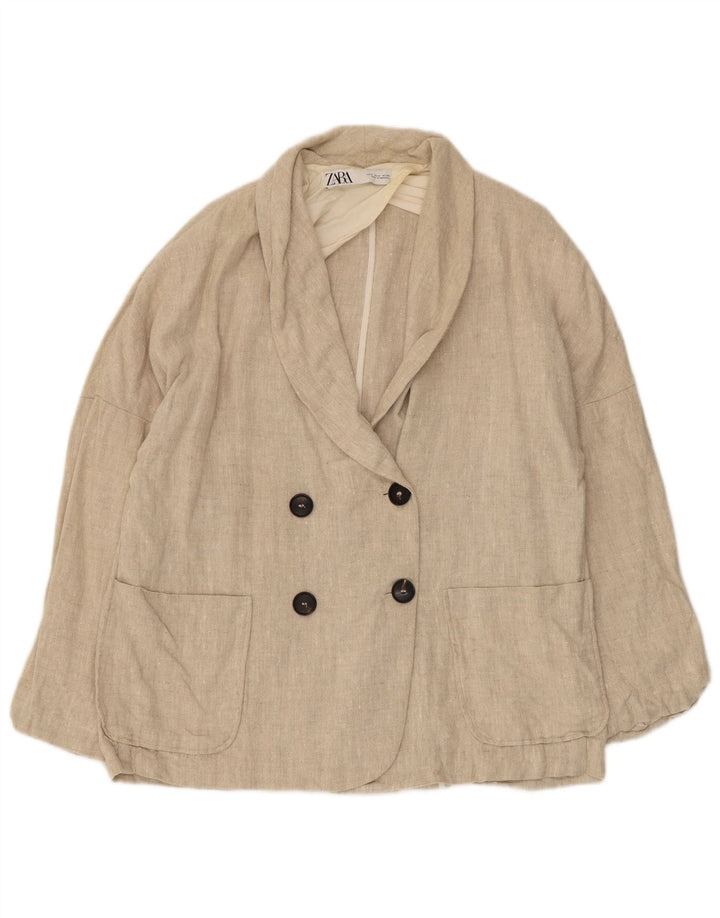Giacca blazer doppiopetto oversize da donna Zara UK 10 piccola in lino beige