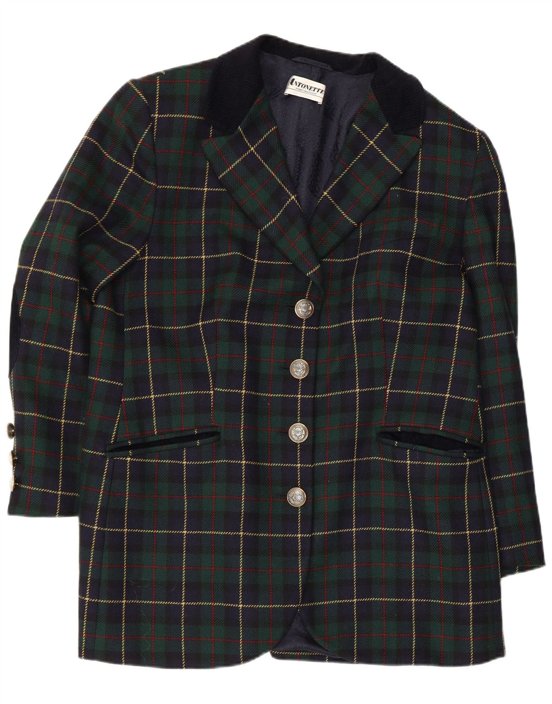 Giacca blazer da donna a 4 bottoni Antonette UK 18 XL viscosa a quadri verde