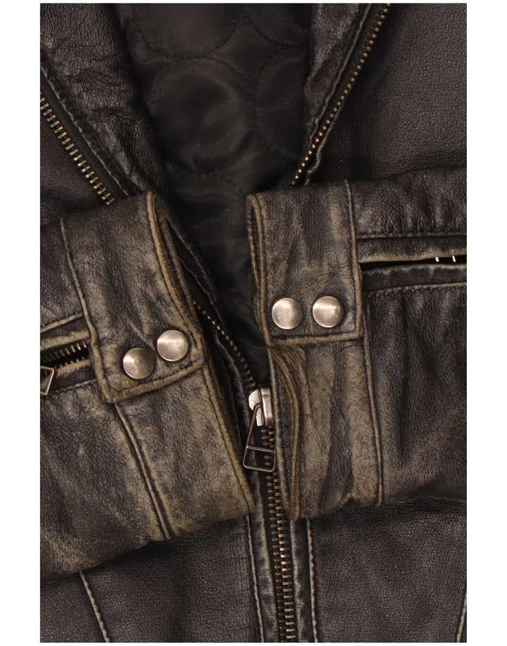 Giacca in pelle da motociclista vintage da uomo UK 42 XL in pelle nera
