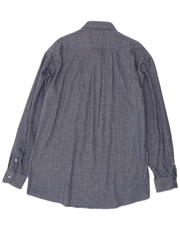 Camicia da uomo vintage taglia 45 18 2XL cotone a spina di pesce blu navy