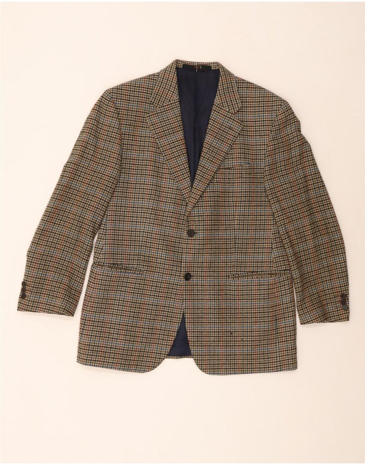 Giacca blazer da uomo a 2 bottoni DAKS UK 40 grande lana vergine pied de poule marrone