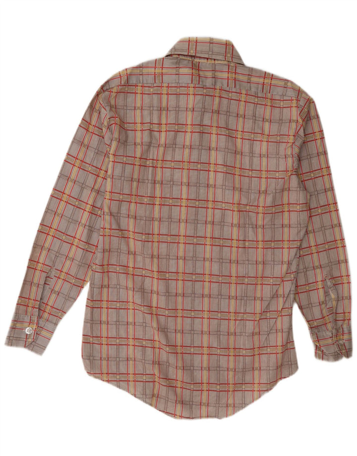 Camicia da uomo vintage taglia 14 1/2 piccolo cotone a quadri marrone