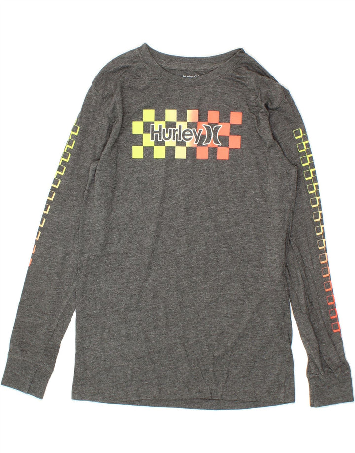 HURLEY Boys Graphic Top Long Sleeve 12-13 Years Large Grey Polyester Vintage Hurley and Second-Hand Hurley from Messina Hembry 