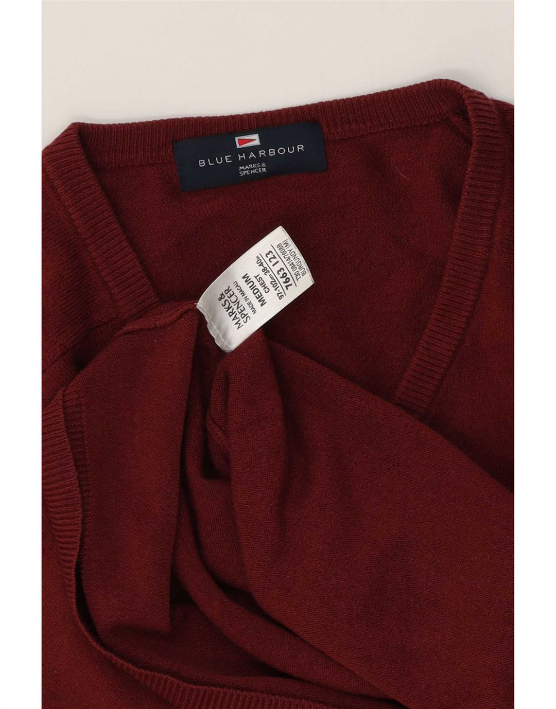 Maglione da uomo con scollo a V blu Harbour Marks & Spencer bordeaux medio