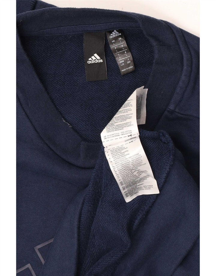 Felpa da uomo con vestibilità regolare grafica Adidas, maglione grande, cotone blu navy