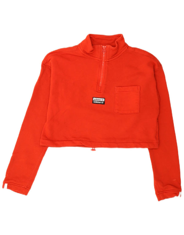 Felpa da donna Adidas con collo corto e zip, maglione UK 8, piccola, cotone rosso