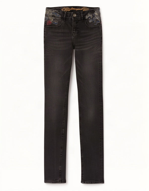 Desigual Womens Graphic Skinny Jeans W25 L31 Grey Cotton