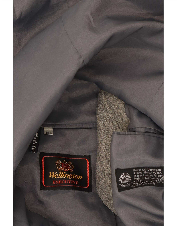Giacca blazer da uomo a 2 bottoni Wellington UK 38 Lana screziata grigio medio