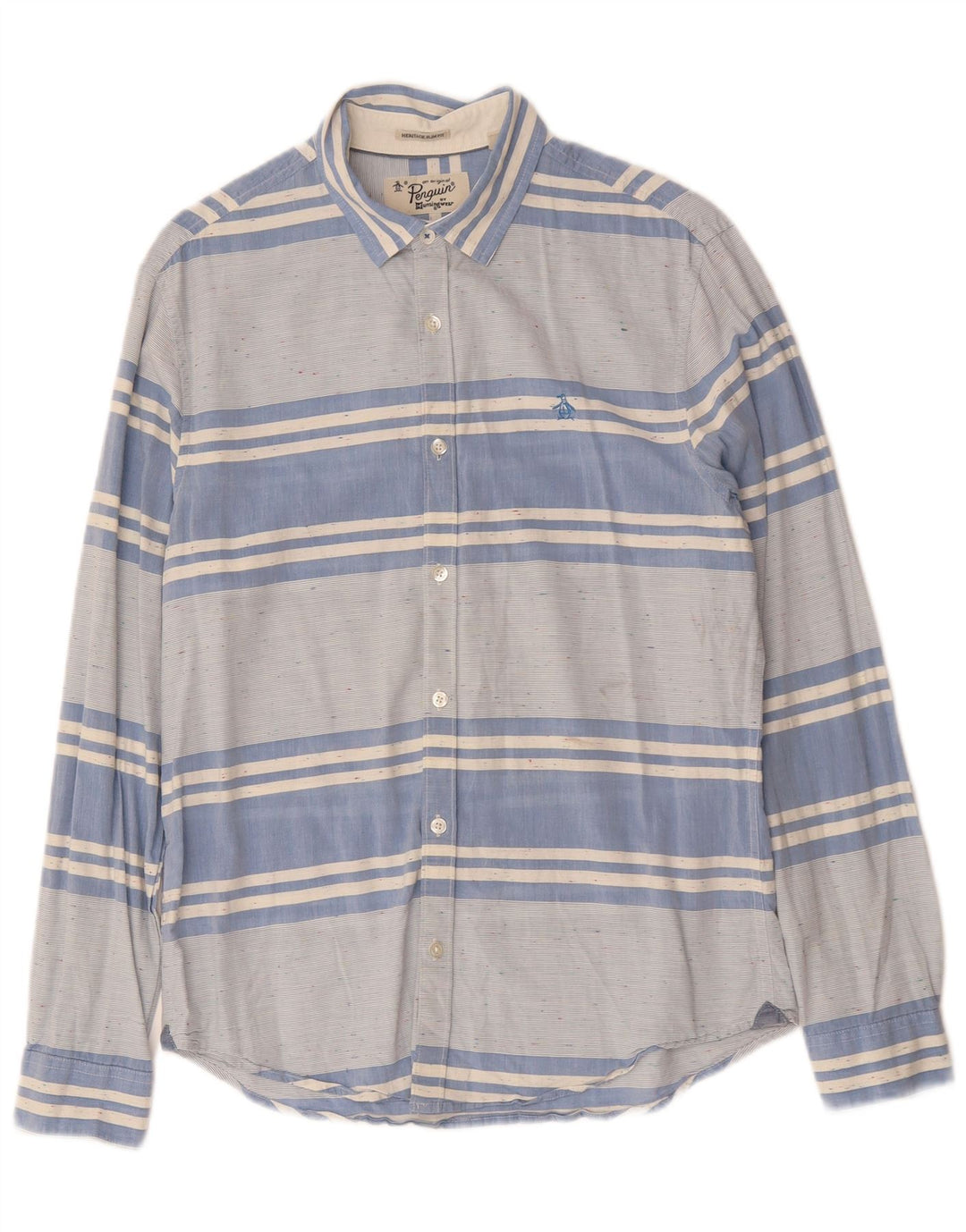 PENGUIN Camicia da uomo slim fit Heritage in cotone a righe blu medio