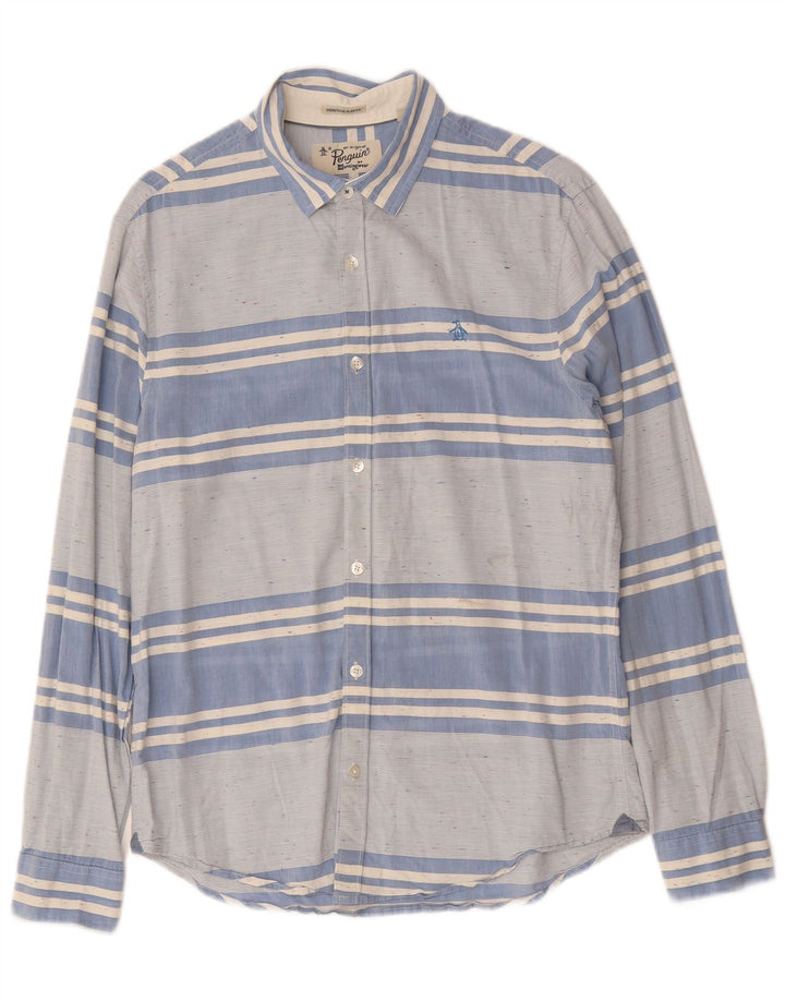 PENGUIN Camicia da uomo slim fit Heritage in cotone a righe blu medio