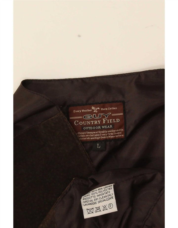 Gilet vintage da uomo in pelle scamosciata grande in pelle marrone