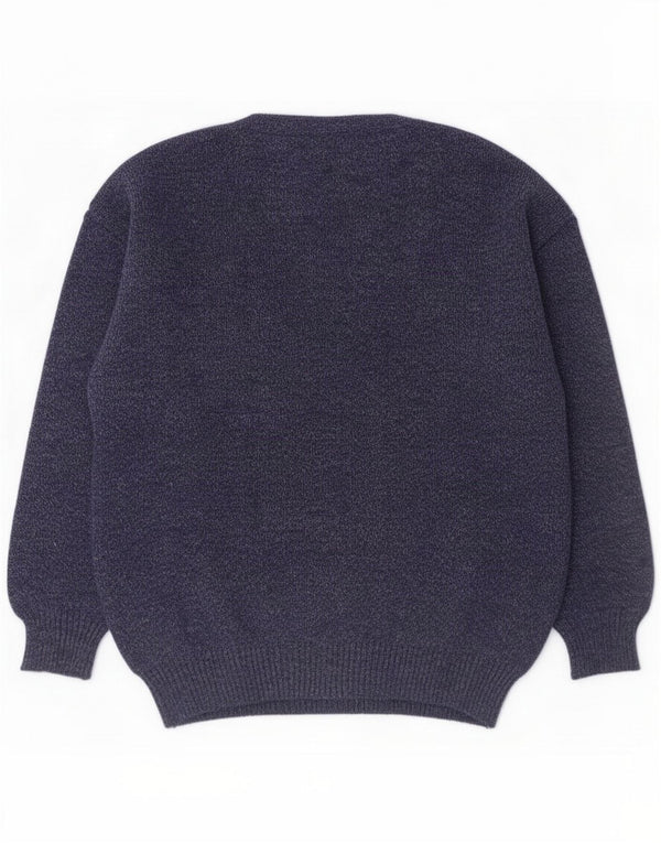 Vintage Mens V-Neck Jumper Sweater Large Navy Blue Argyle/Diamond Wool