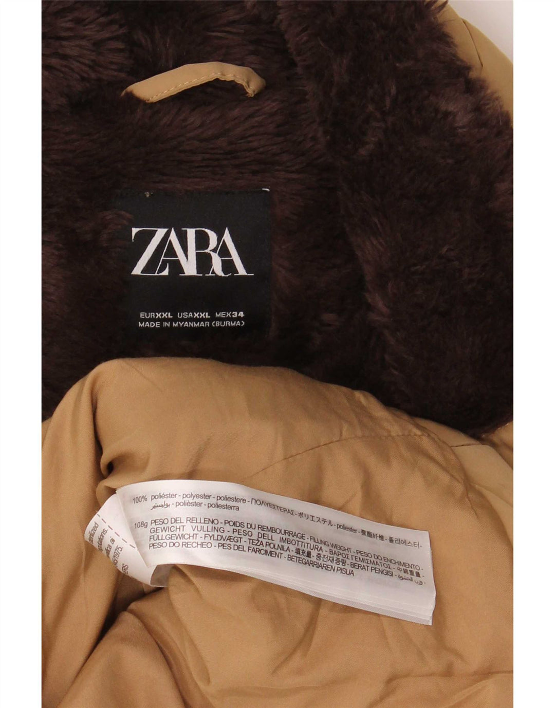 Giacca imbottita Sherpa da donna Zara UK 20 2XL Poliestere beige