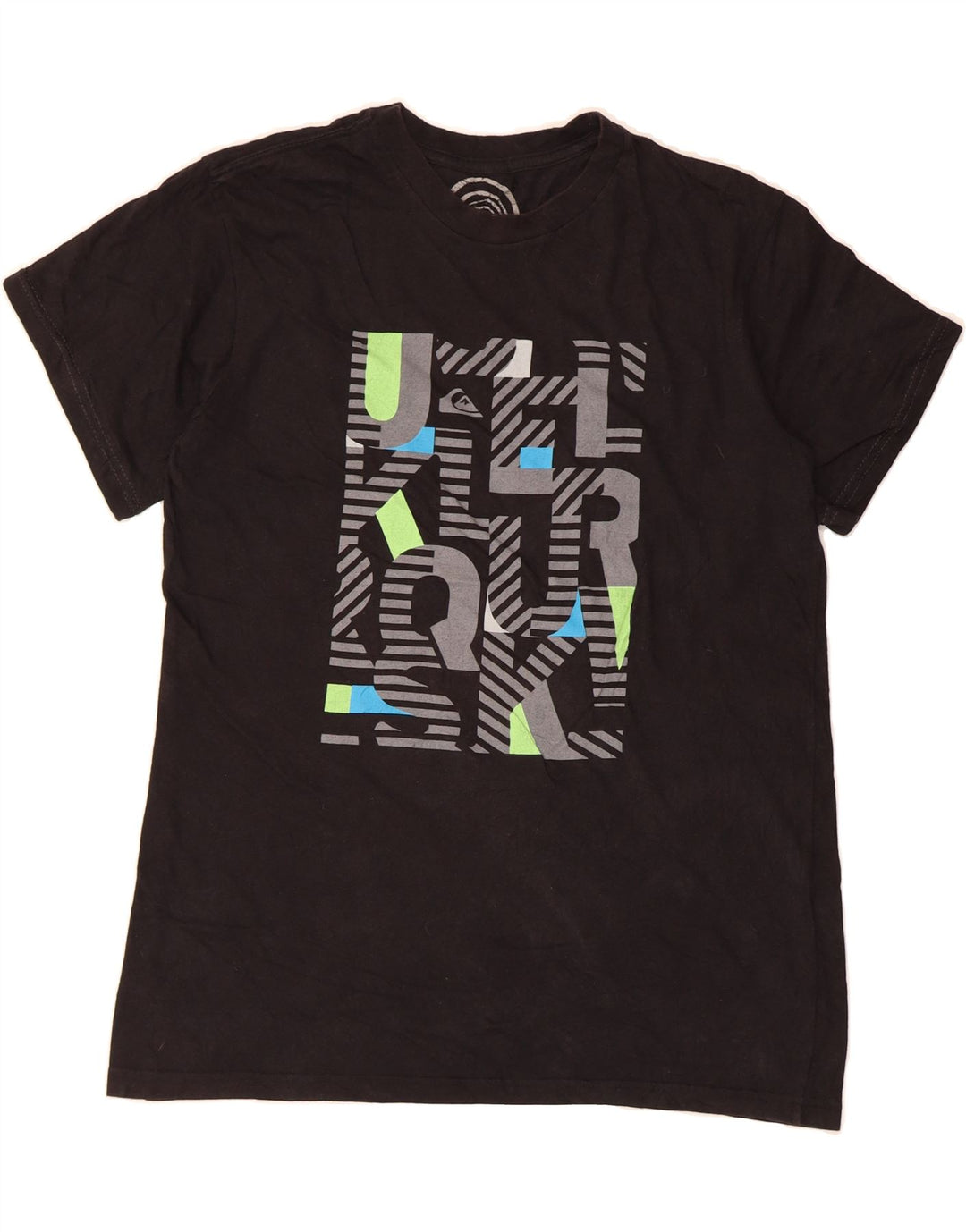 QUIKSILVER Mens Regular Graphic T-Shirt Top Medium Black Cotton Vintage Quiksilver and Second-Hand Quiksilver from Messina Hembry 