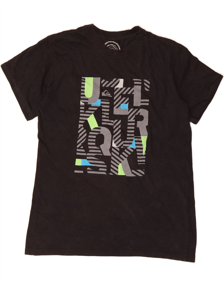 QUIKSILVER Mens Regular Graphic T-Shirt Top Medium Black Cotton Vintage Quiksilver and Second-Hand Quiksilver from Messina Hembry 