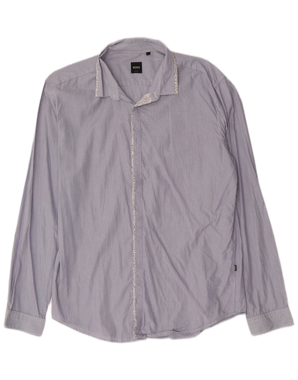 Camicia slim fit da uomo Hugo Boss XL in cotone gessato blu