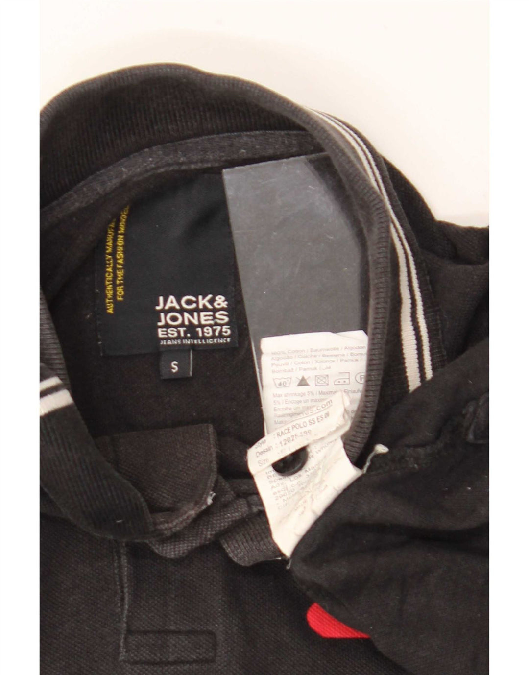 Polo grafica da uomo Jack & Jones piccola in cotone nero