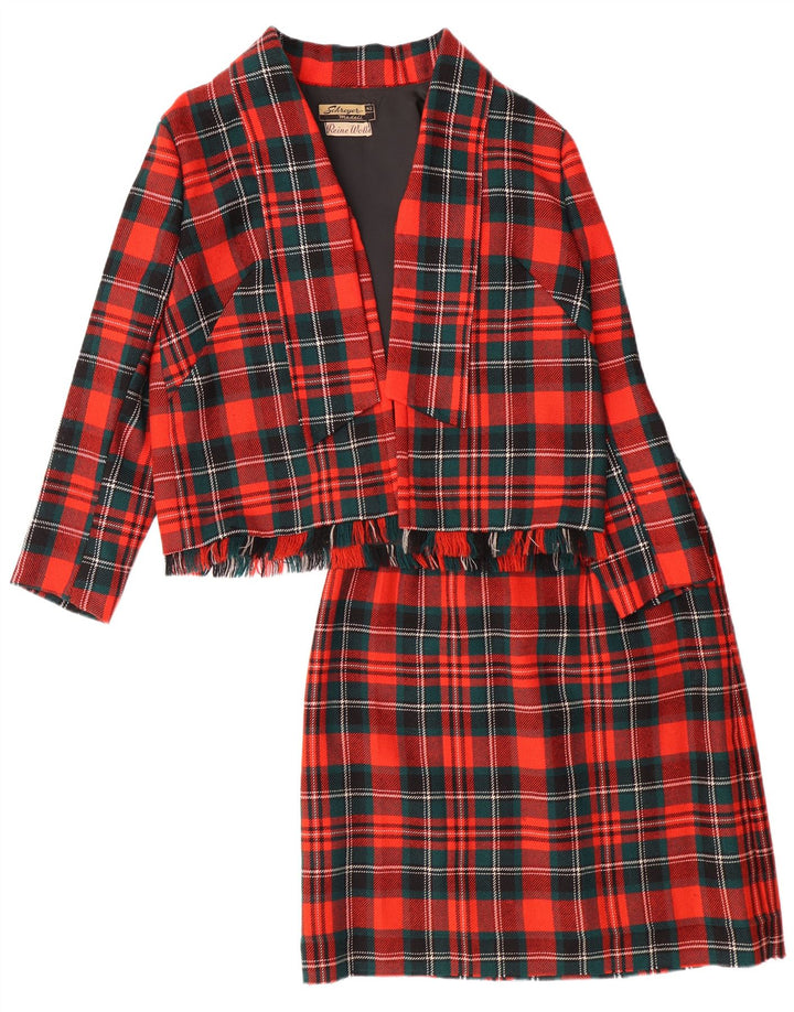 Set gonna 2 pezzi da donna VINTAGE EU 42 Large W28 L23 lana a quadri rossi