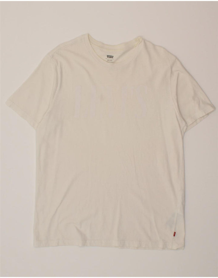 LEVI'S Mens Graphic T-Shirt Top Medium Off White Cotton Vintage Levi's and Second-Hand Levi's from Messina Hembry 