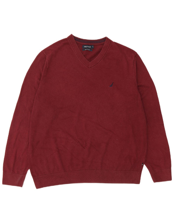 Maglione da uomo Nautica alto con scollo a V XL in cotone bordeaux