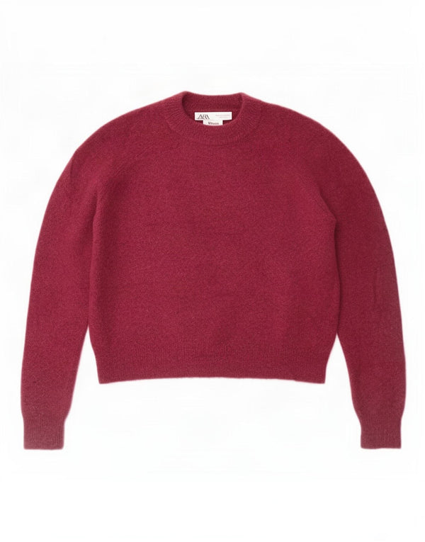 Maglione corto girocollo oversize da donna Zara UK 10 piccolo bordeaux