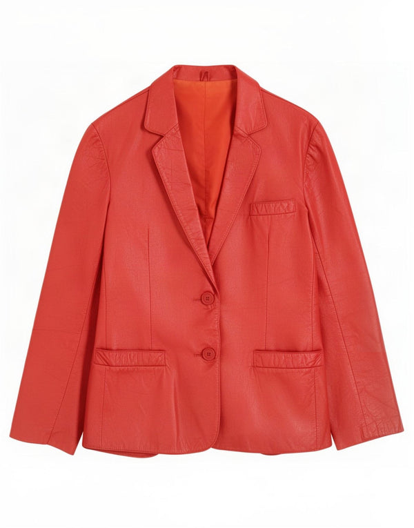 Giacca blazer in pelle vintage da donna a 2 bottoni UK 12 rossa media