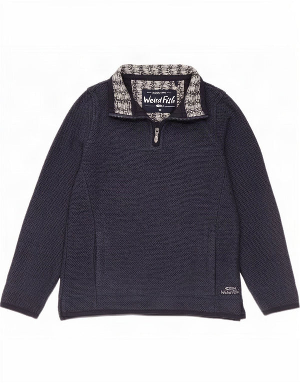 Felpa da donna con collo con zip Weird Fish, maglione, UK 12, cotone blu navy medio